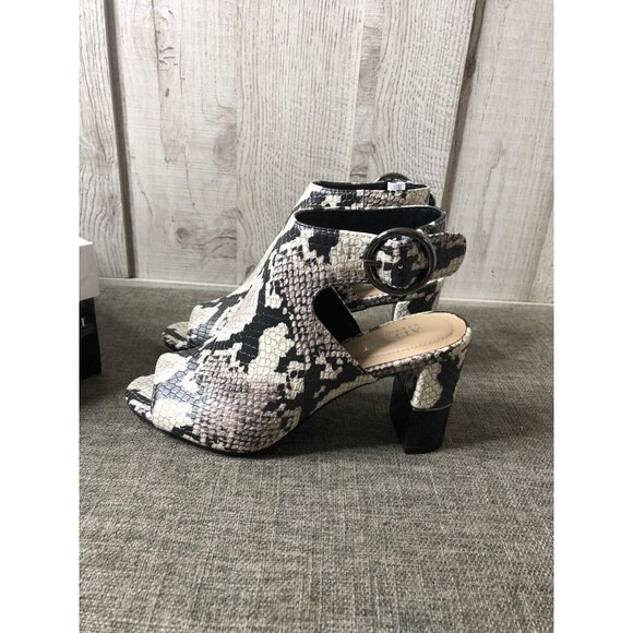 Alfani Womens Shoes Size 6 M Step Flex Black White Snake Print Open Toe Heels - Picture 4 of 7